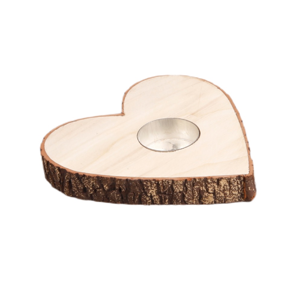 Svícen srdce dřevo 15cm natural